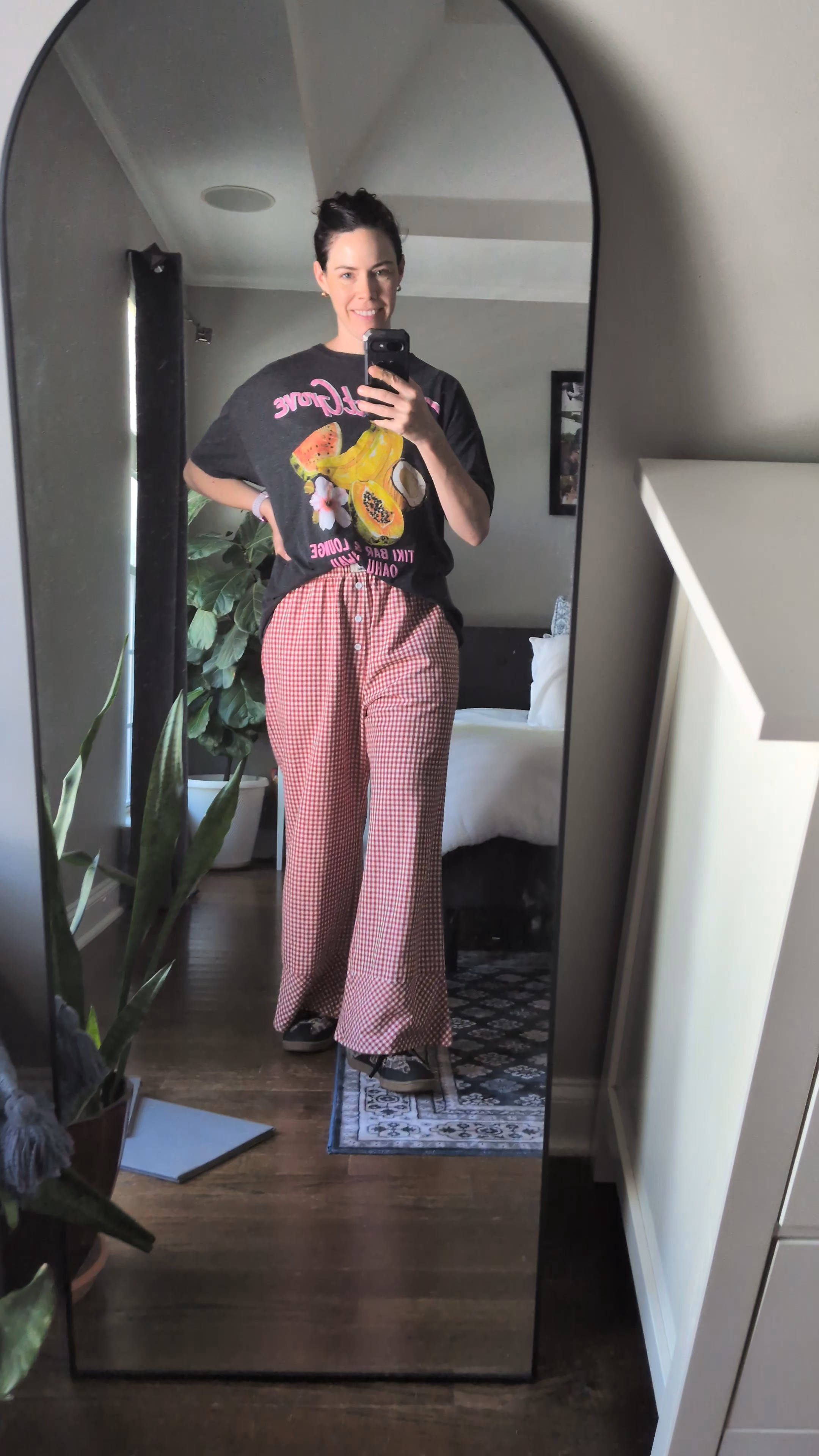 Soft, loose, and running errands in full-on mom uniform 🤍Graphic tee + red gingham linen pants + cheetah sneakers = comfy but still cute 🙌🏼This is the kind of outfit I throw on when I want to feel put together without even trying.Everything is easy, breathable, and perfect for busy days on the go ✨#LTKStyle #LTKFinds #MomUniform #CasualOutfits #EverydayStyle #WalmartFashion #SpringOutfits #MomStyle #ComfyChic #ErrandOutfit #AffordableStyle

#LTKmomlife #LTKdayinmylife #LTKootd