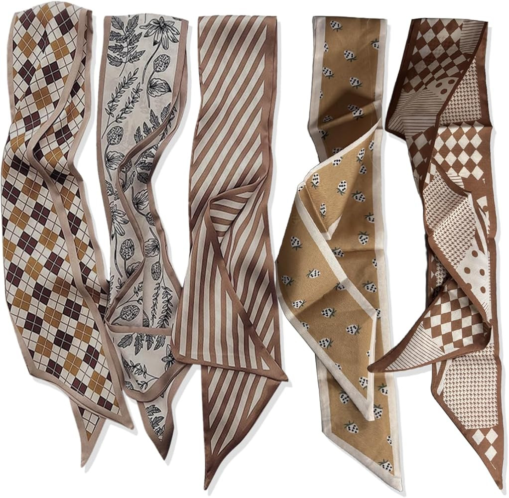 Satin Scarf Set (5 Pieces) - Versatile Boho Accessories for Hair and Handbags, Includes Sa | Amazon (UK)
