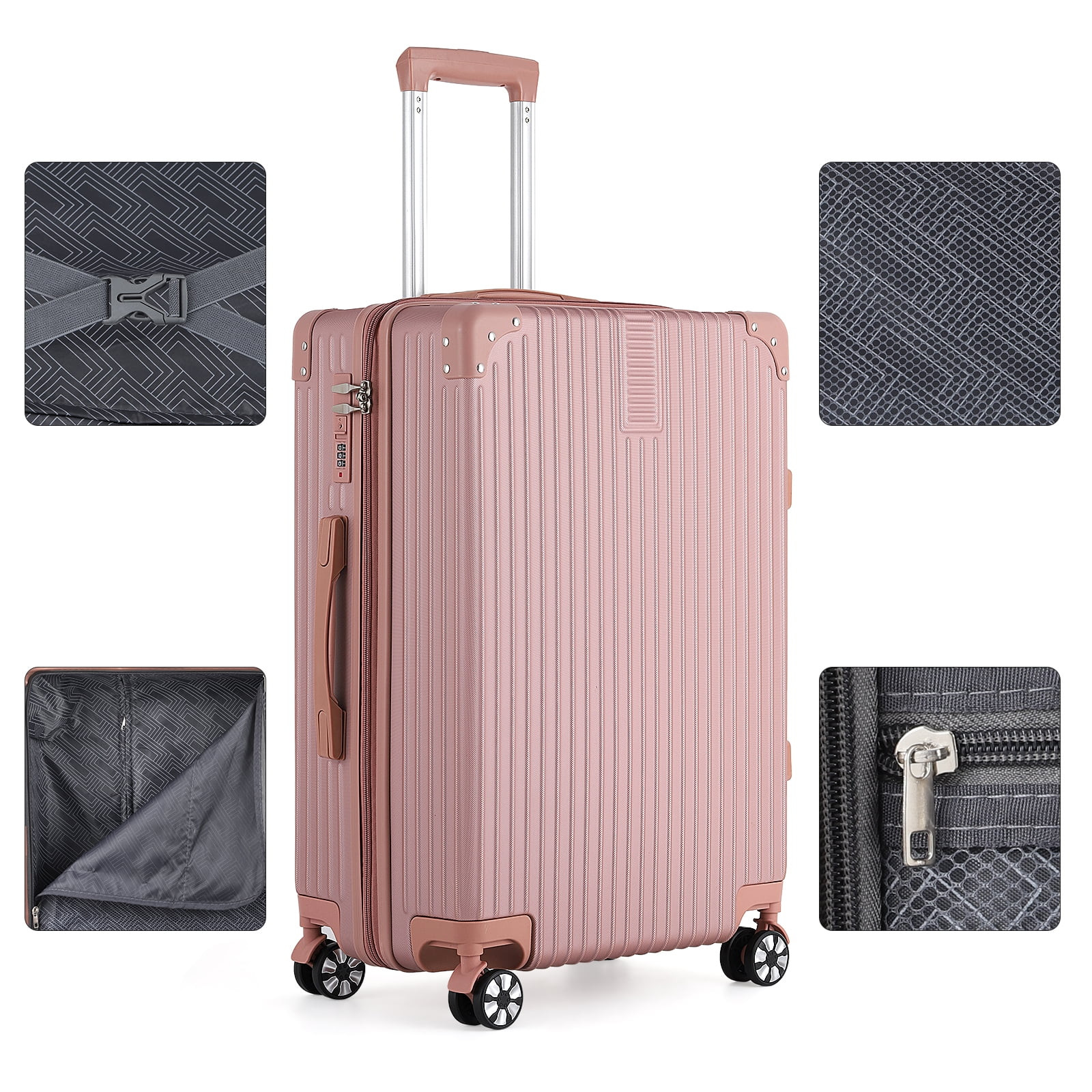 5PCS Travel Luggage Set with Makeup Case, Soft Rosegold | Walmart (US)