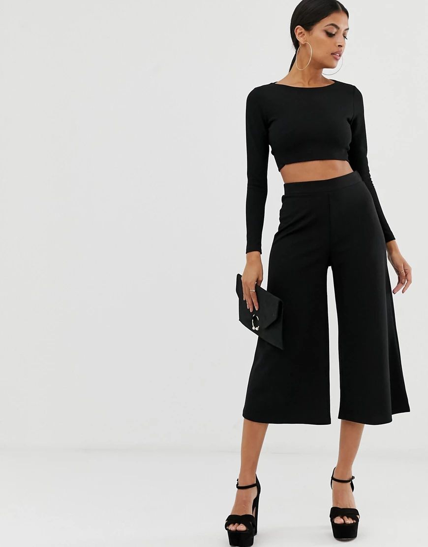 ASOS DESIGN cropped black wide leg pants in jersey crepe | ASOS (Global)