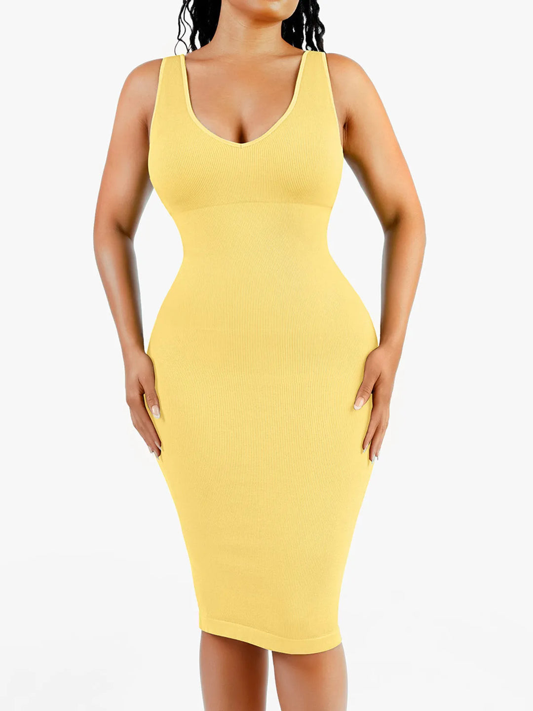 Shapewear Deep V-Neck Tummy Control  Midi Dress | Popilush