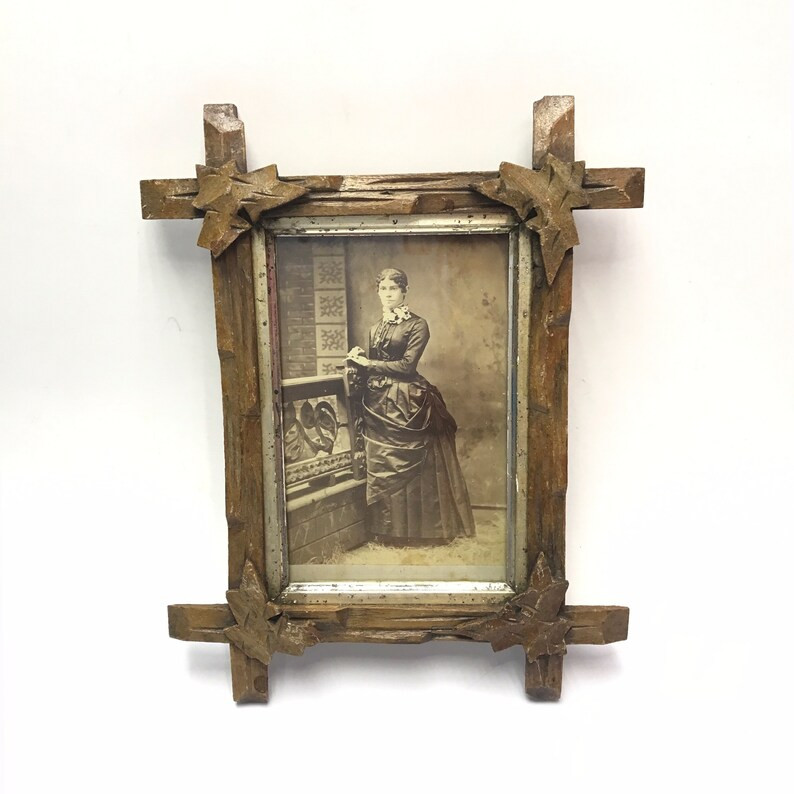 Tramp Art Picture Frame, Victorian Photo in Wood Frame, Hand Carved Picture Frame | Etsy (US)