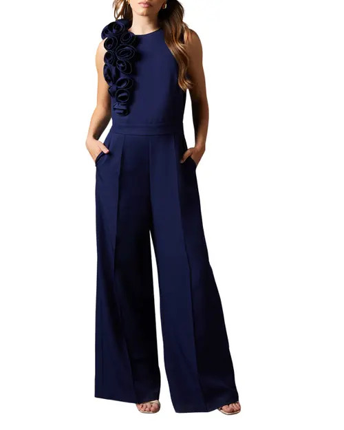 Coast Corsage Detail Pleated Jumpsuit in Navy at Nordstrom, Size 14 | Nordstrom