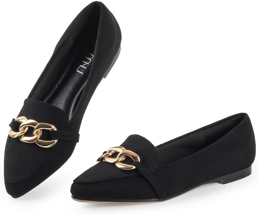 MUSSHOE Women's Loafers Comfortable Fashion Chain Flats Shoes for Women | Amazon (US)