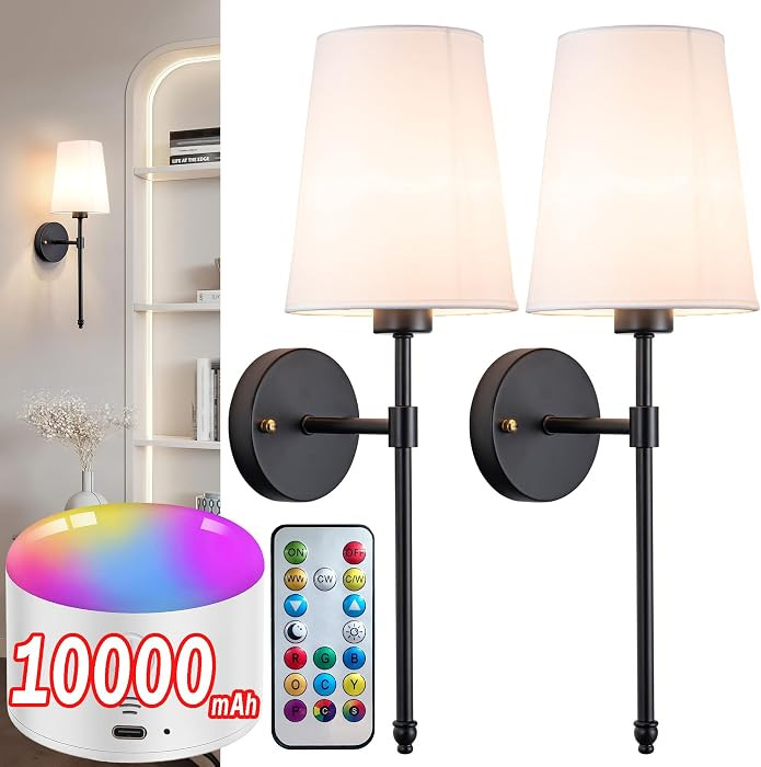 Battery Operated Wall Sconce Light with Remote Control, Dimmable Wall Sconce Set of 2 with White ... | Amazon (CA)