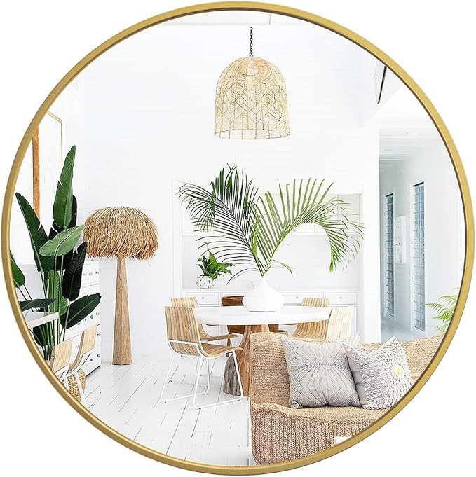 18 Inch Round Wall Circle Mirror,Large Gold Metal Framed Wall-Mounted Hanging Mirror for Bathroom... | Amazon (US)