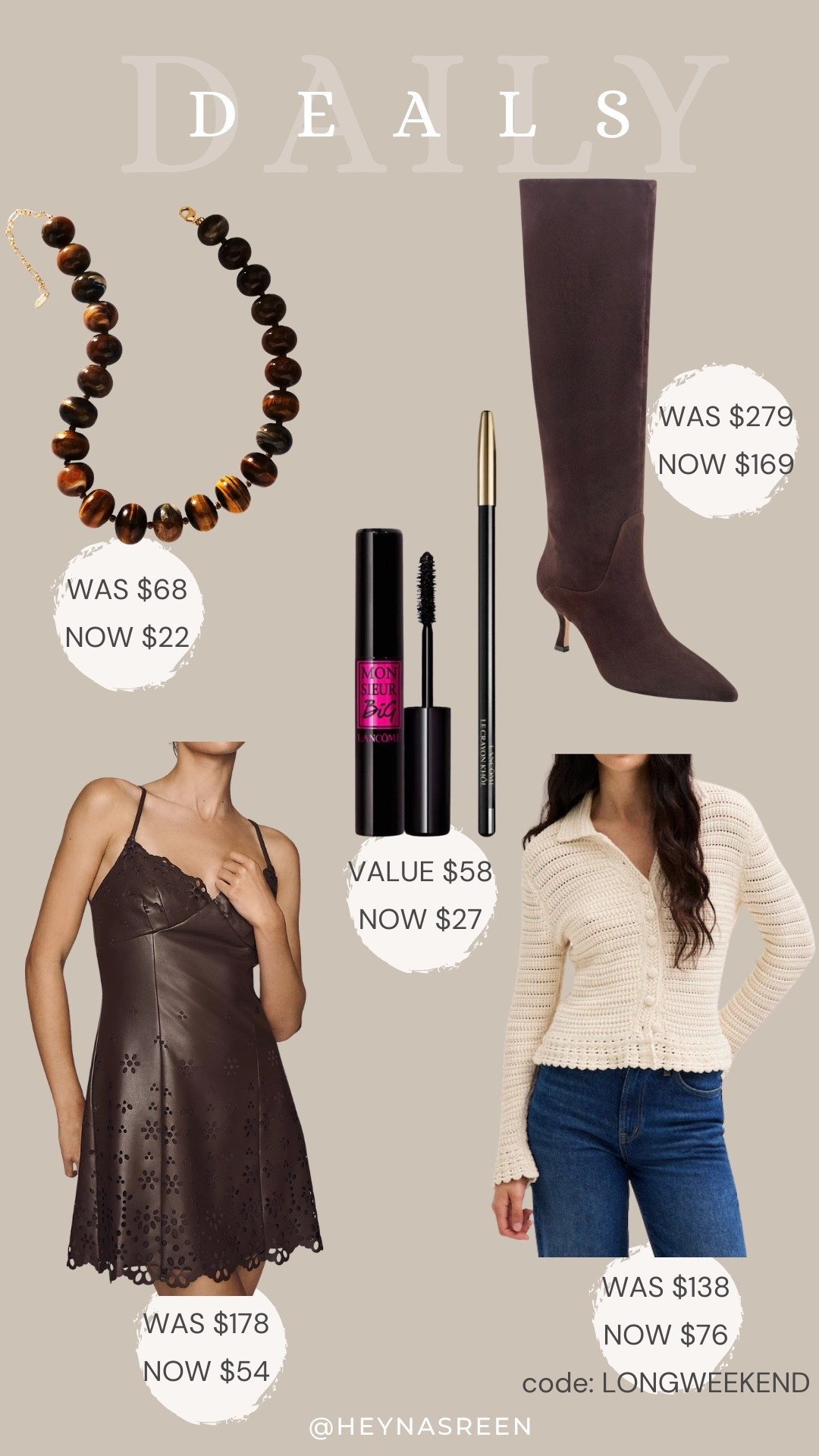 Daily deals on Anthropologie necklace, Marc Fisher LTD knee high boots, Madewell cardigan, Lancôme mascara & eyeliner duo, Anthropologie dress