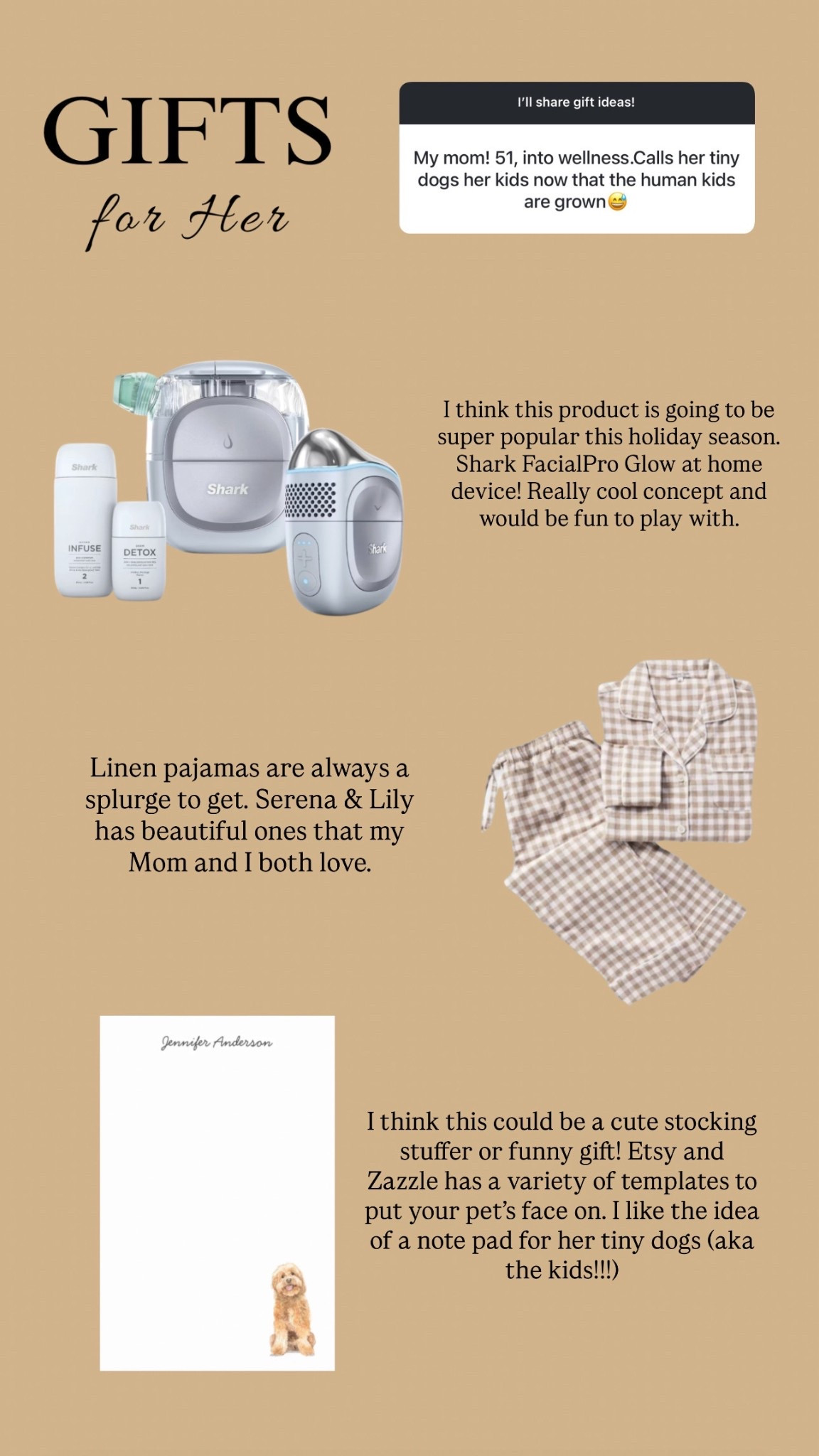 Gift ideas for her!! Shark FacialPro (hydra facial tool), linen pajamas from Serena & Lily and a customizable notepad.

#LTKHoliday #LTKCyberWeek #LTKGiftGuide