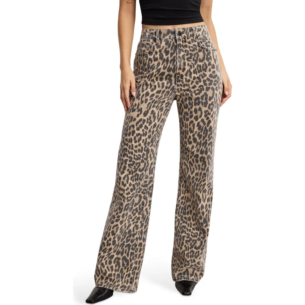 Good American Good Standard Leopard Print Wide Leg Jeans in Lucky Leopard001 at Nordstrom, Size 2 | Nordstrom