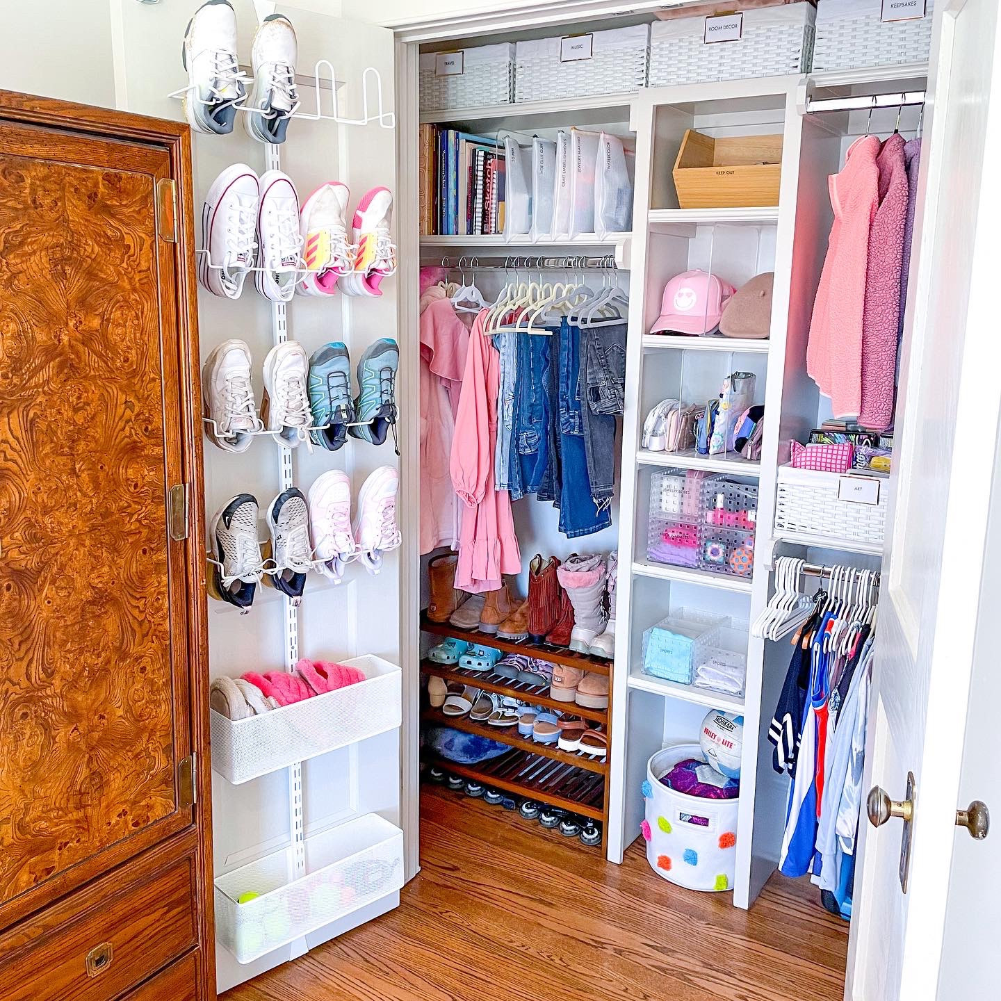 Girlie girl closet in full swing! Your teen will give you all the love for this beauty. This organized closet gives her a home for clothes, shoes, accessories, and hobbies too!

#LTKhome #LTKkids #LTKfamily