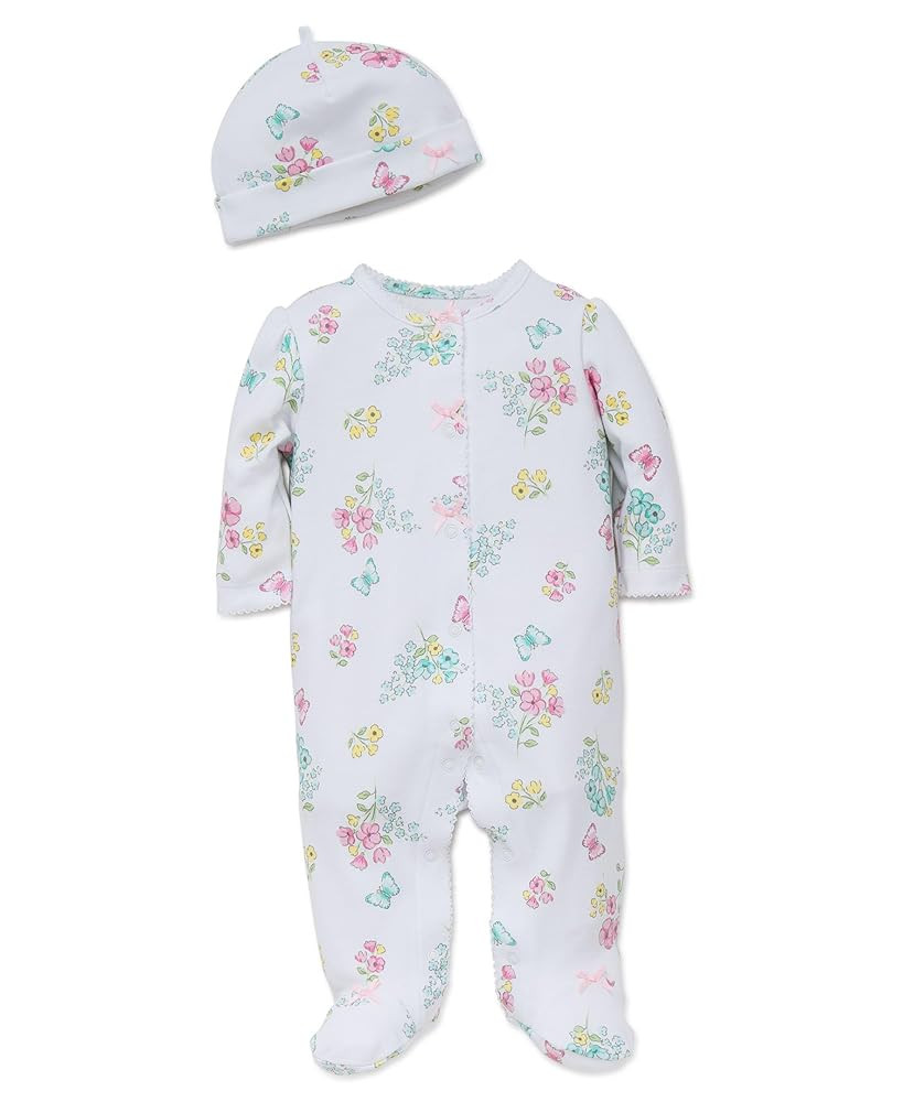 Little Me Clothes for Baby Girls 100% Cotton Scratch-Free Tag Footed One-Piece Romper and Hat Sle... | Amazon (US)