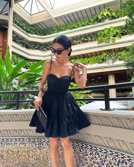 •Staud black mini dress - super flattering LBD the XS fits me like a glove! Smocked bodice has some stretch, can we worn with bralettes or nippies. Skirt has a tulle lining for some structure  
•YSL clutch
•YSL sunglasses

#petite date or girls night outfit 

#LTKitbag #LTKwedding #LTKSeasonal