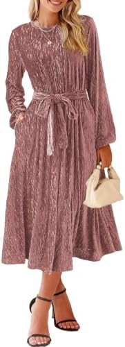 Happy Sailed Women's Velvet Dress Fashion Fall Winter Long Sleeve High Waist A-Line Semi Formal W... | Amazon (US)