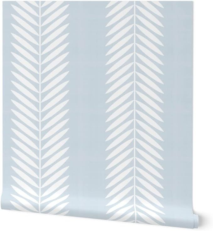 Spoonflower Peel & Stick Wallpaper 6ft x 2ft - Leaf Stripe Light Blue Leaves Stripes Neutral Cust... | Amazon (US)