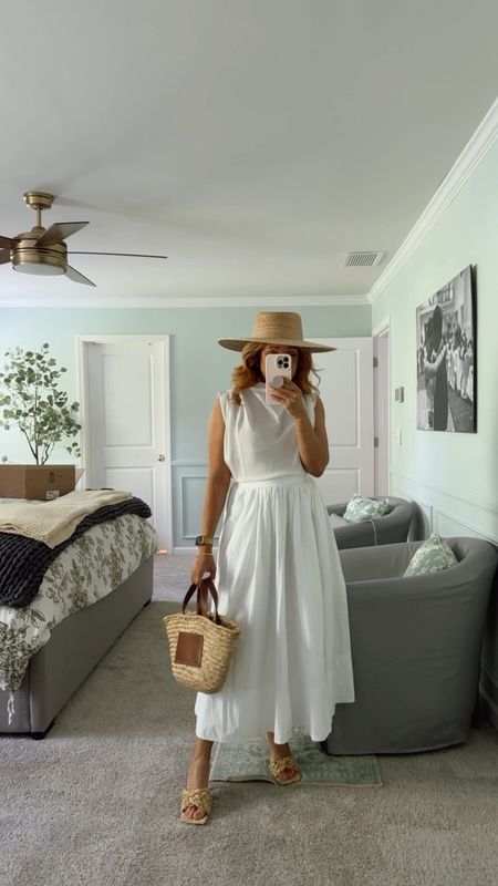 Weekend wardrobe: all white with a sun hat. 😍🥰 Love, love, love this skirt. Had it for a years. Linked to everything I’m wearing and similar options. 

#LTKStyleTip #LTKFindsUnder100
