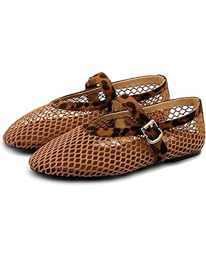 Mesh Ballet Flats for Women Buckle Strap Round Toe Wide Width Mesh Flats Casual Ballerina Shoes | Amazon (US)