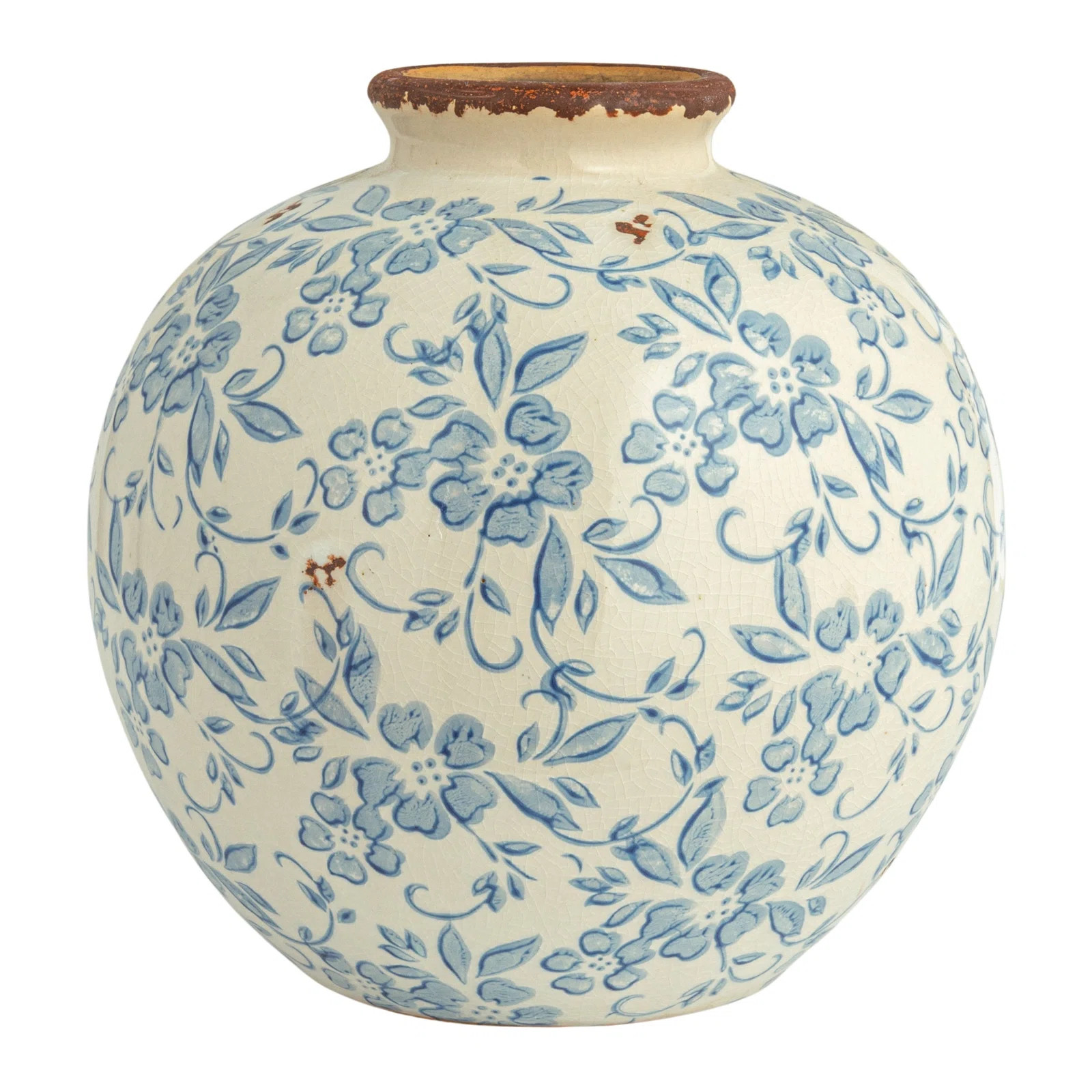 Dolohov Round Decorative Terra-cotta Vase with Transferware Pattern | Wayfair North America