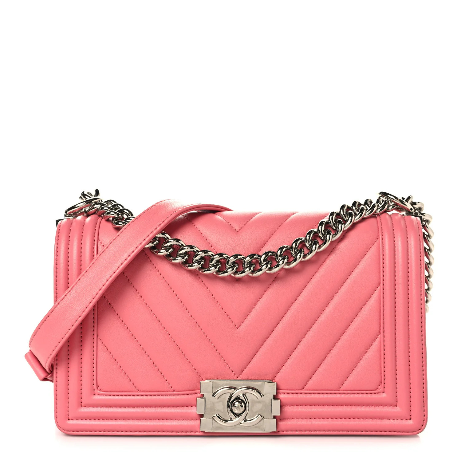 Chanel Lambskin Chevron Quilted Medium Boy Flap Pink 1925051 | FASHIONPHILE (US)