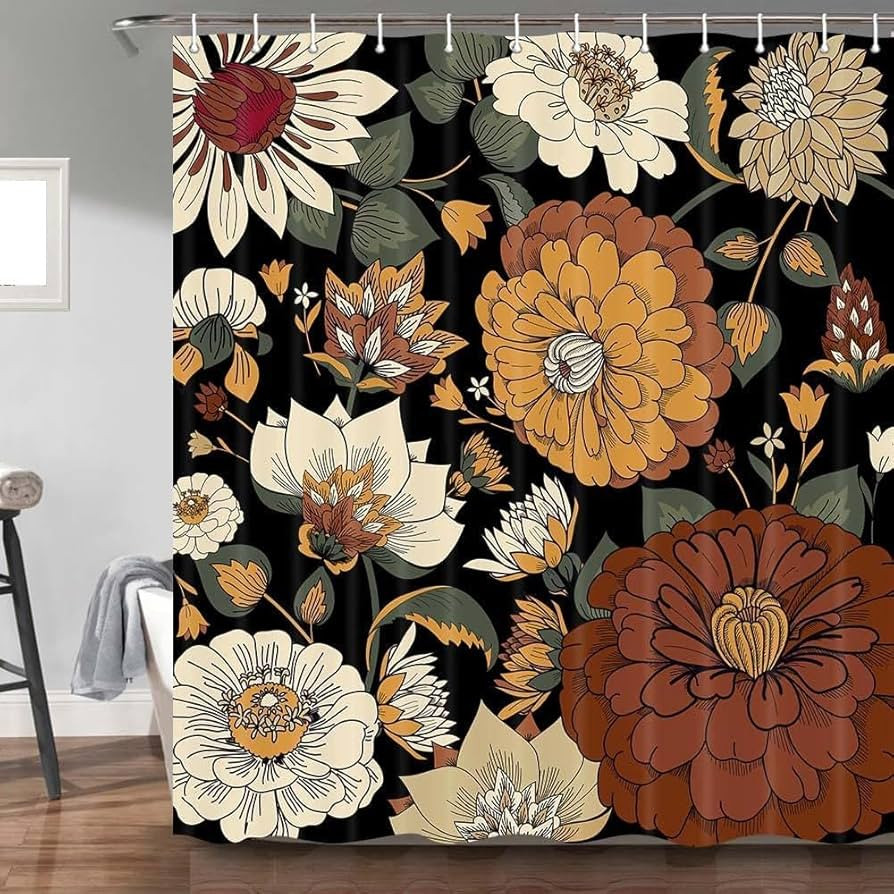 Torich Boho Floral Botanical Shower Curtain, Mid Century Morden Abstract Bohemian Flowers Tropica... | Amazon (US)
