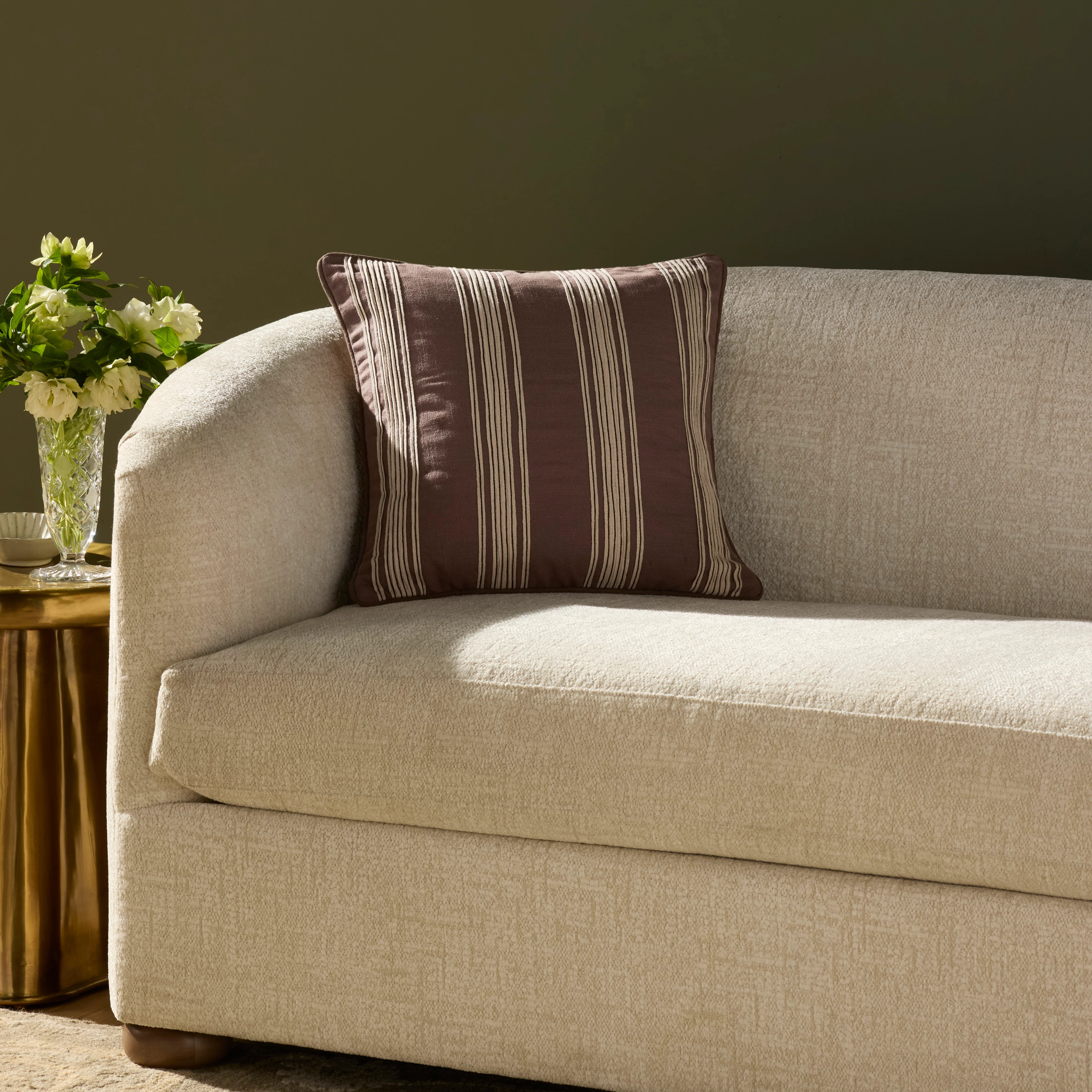 Verona Pillow PCJ-0033 Brown Cotton Striped | Rugs Direct