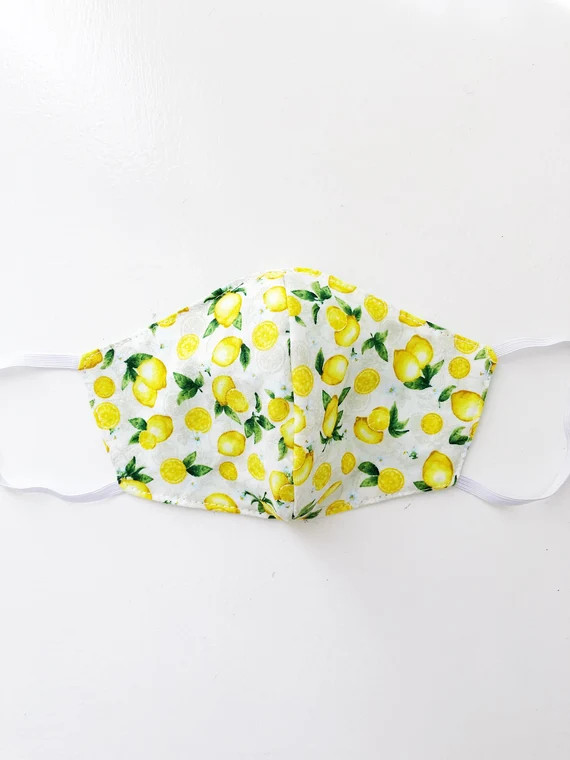 White Lemon/citrus face mask, reusable, washable fabric mask with filter pocket | Etsy (US)