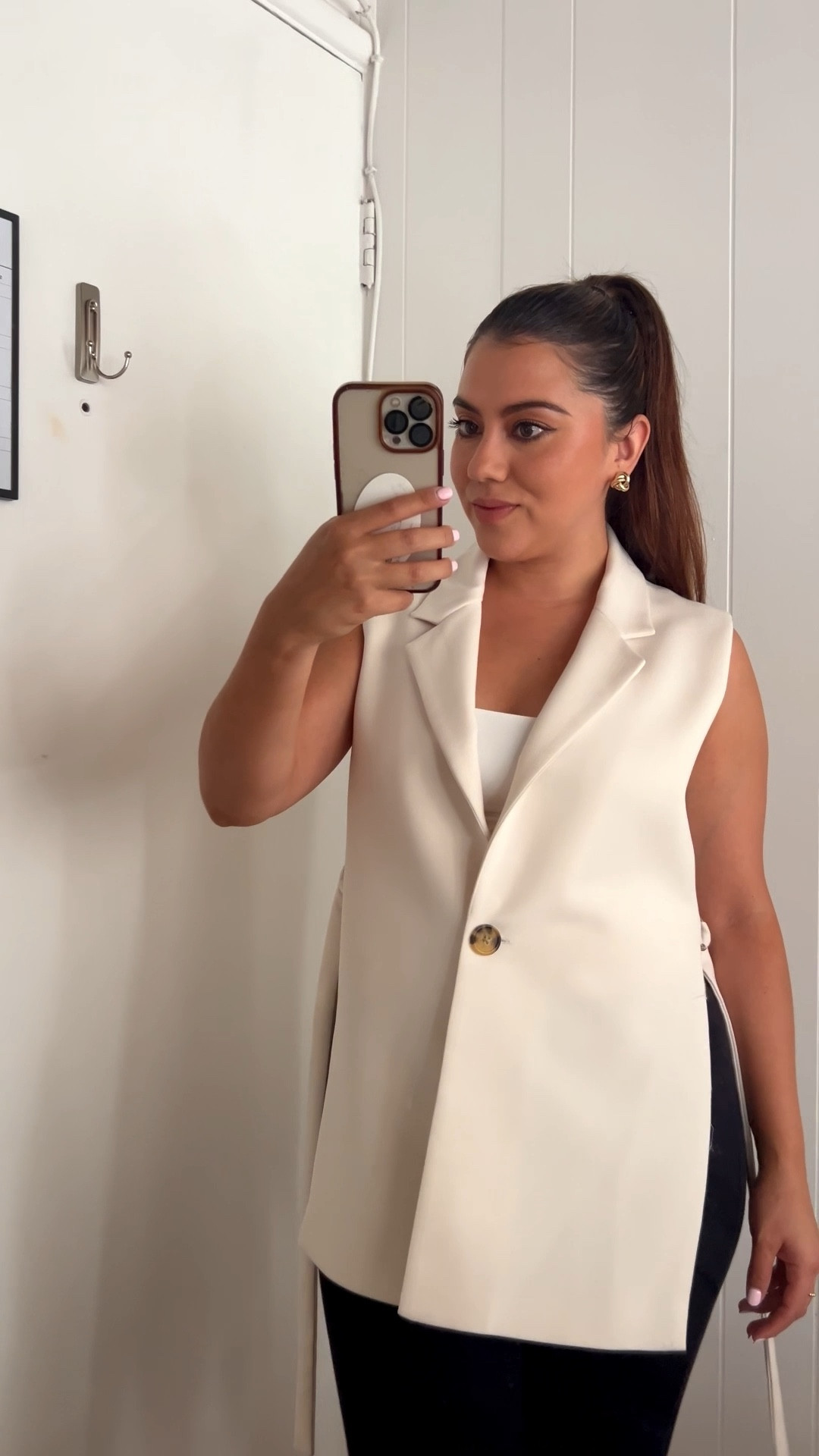 work outfit, went for a chic and polished, featuring a tailored cream sleeveless blazer vest with a sharp lapel and single button detail that instantly elevates the look. styled it with black capris, creating the perfect balance of professional yet modern business casual. versatile neutral-toned outfit is ideal for office wear or client meetings and makes a great LTK workwear look to shop for easy everyday sophistication. #ltkworkwear #workwear

#LTKFallSale #LTKSeasonal