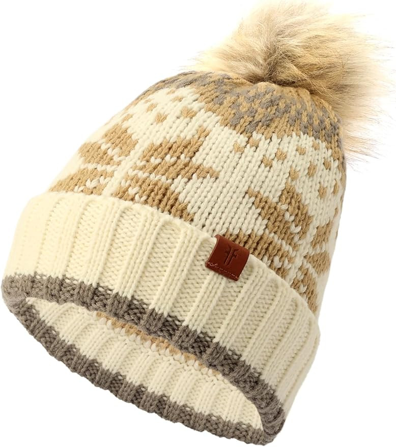 Frye Women's Fair Isle Beanie W/Cuff & Faux Fur Pom | Amazon (US)