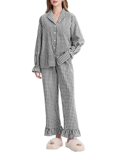 Kissonic Women Gingham Pajama Sets Cotton Long Sleeve Button Down Shirt and Pants Y2K Pjs Lounge ... | Amazon (US)