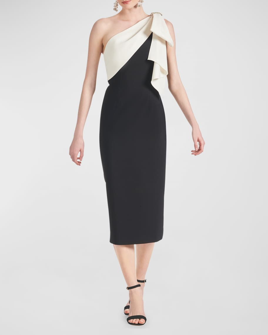 Sachin & Babi Shane Two-Tone One-Shoulder Sheath Midi Dress | Neiman Marcus