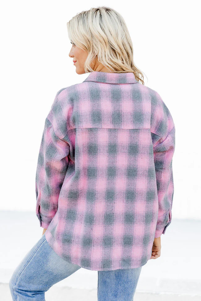 Meet You Outside Pink/Grey Plaid Shacket FINAL SALE | Pink Lily