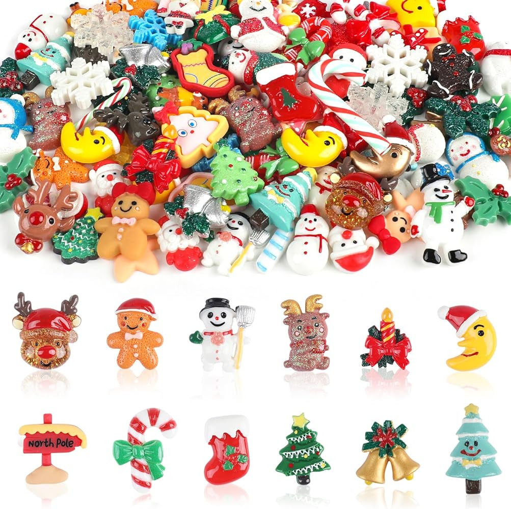 CCINEE 100pcs Christmas Resin Slime Charms for Craft, Santa Snowman Tree Bell Deer Slime Charm Mi... | Amazon (US)
