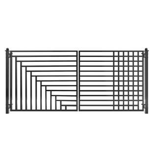 16 ft. x 6 ft. Kyiv Black Metal Steel Dual Swinging Driveway Fence Gate | The Home Depot