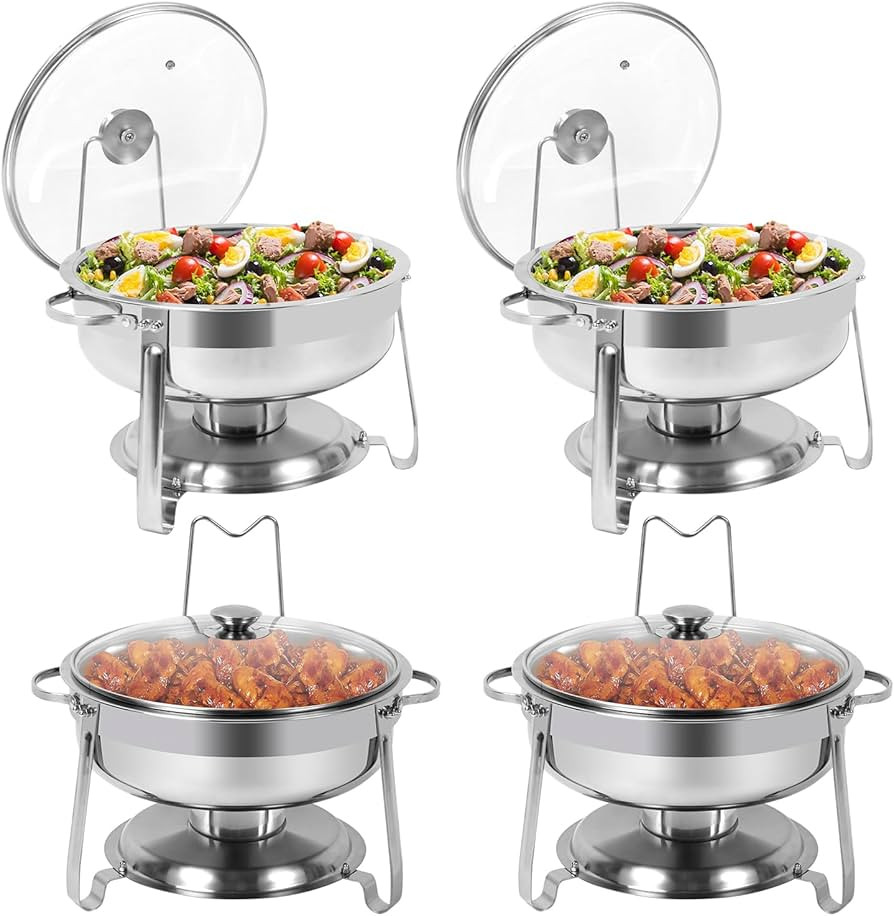 4 Packs Chafing Dish Buffet Set, 4 QT Stainless Steel Round Chafing Dishes with Glass Lid & Lid H... | Amazon (US)