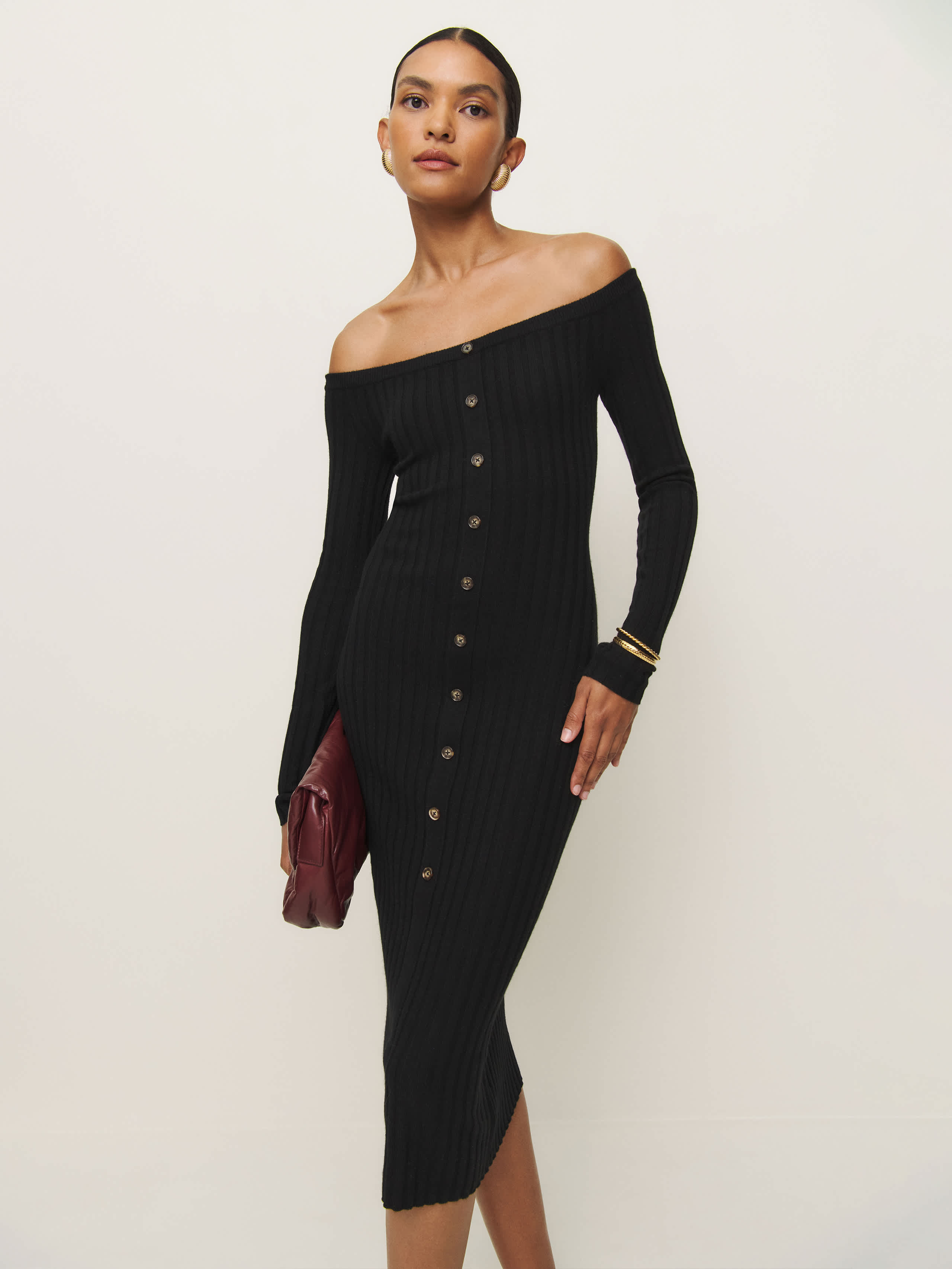 Reformation Nara Cashmere Sweater Dress Black Medium | Reformation (Global)