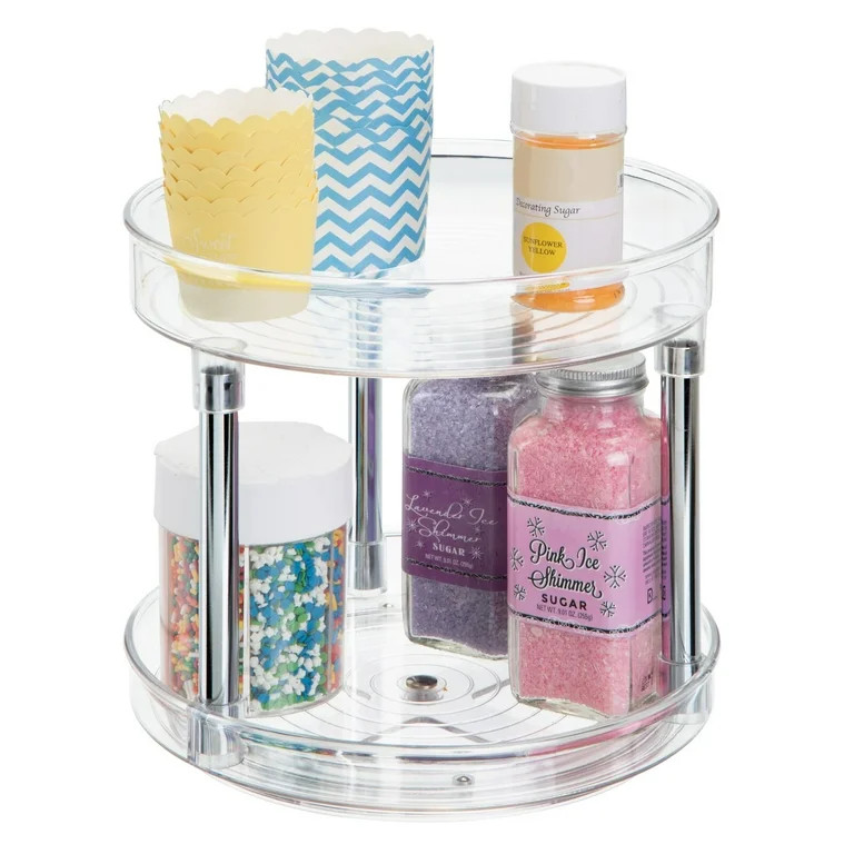 mDesign 2-Tier Lazy Susan, 9" Rotating Kitchen Organizer Carousel - Clear/Chrome | Walmart (US)