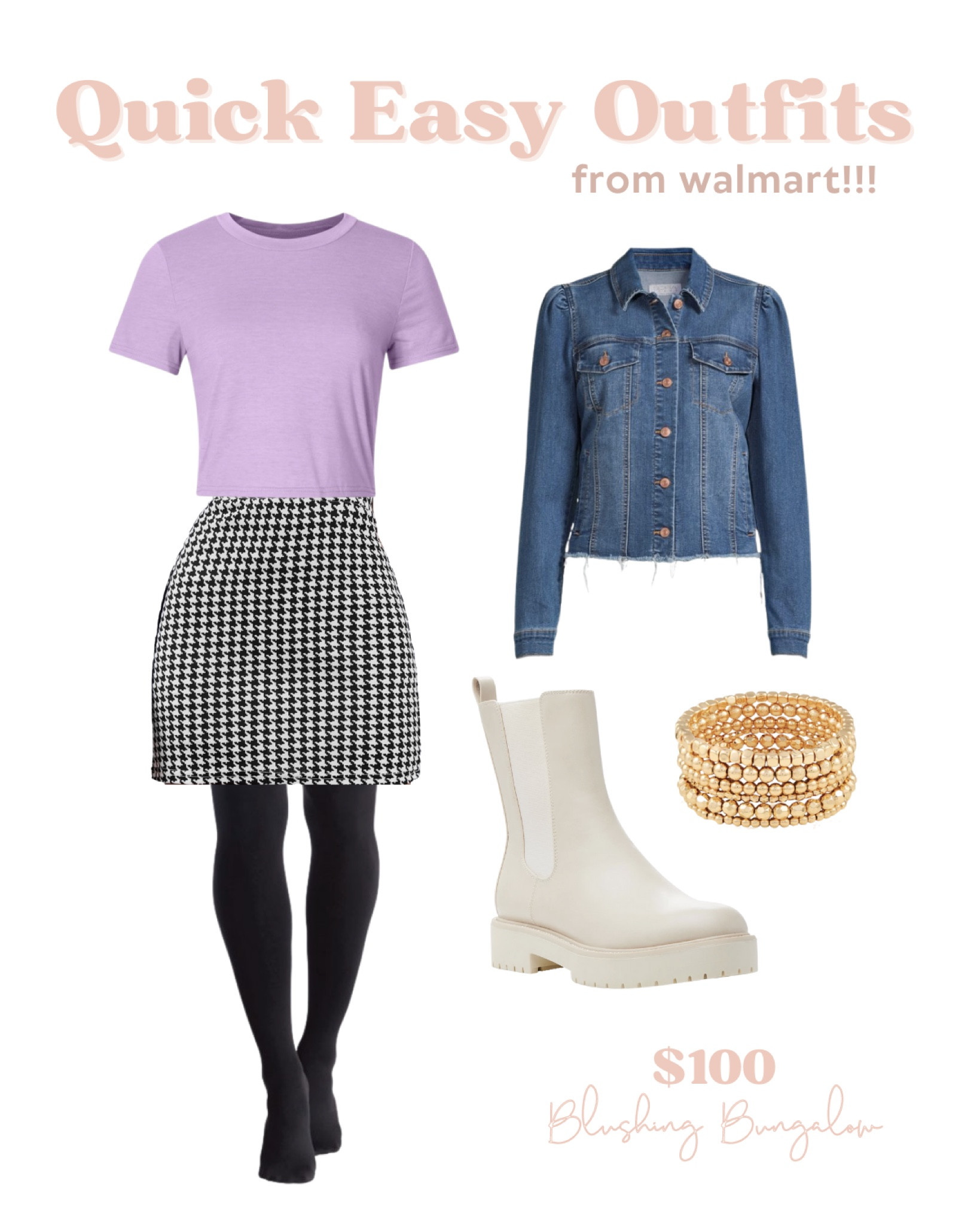 Walmart outfits, New Years Eve, tights, jean jackets, crop tops, gold bracelets, boots, white boots, gold jewelry, Sunday outfit, holiday outfit, church outfit, Walmart, Walmart fashion. #walmartfashion

#LTKstyletip #LTKfit #LTKSeasonal
