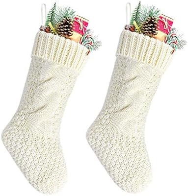 Kunyida Pack 2,14" Unique Ivory White Knit Christmas Stockings | Amazon (US)