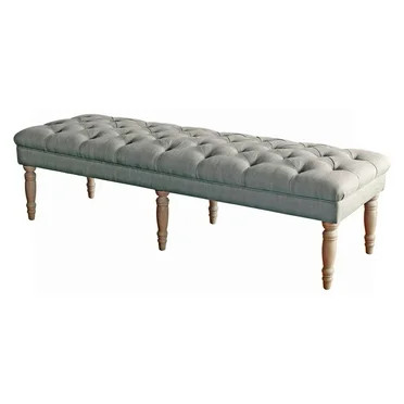 Jack Button Tufted Light Beige Upholstered Bench with Weathered Gray Legs - Walmart.com | Walmart (US)