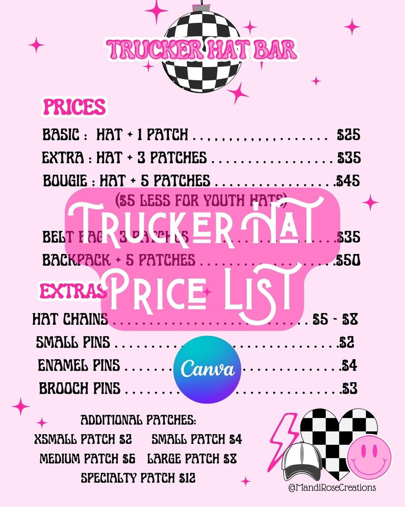 Trucker Hat Bar Editable Price List - Etsy | Etsy (US)