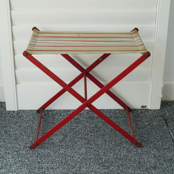 Vintage Metal Folding Stool With Multi Colour Striped Seat - Etsy | Etsy (US)