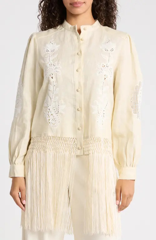 FARM Rio Sand Richilieu Linen Button-Up Shirt in Beige at Nordstrom, Size Small | Nordstrom