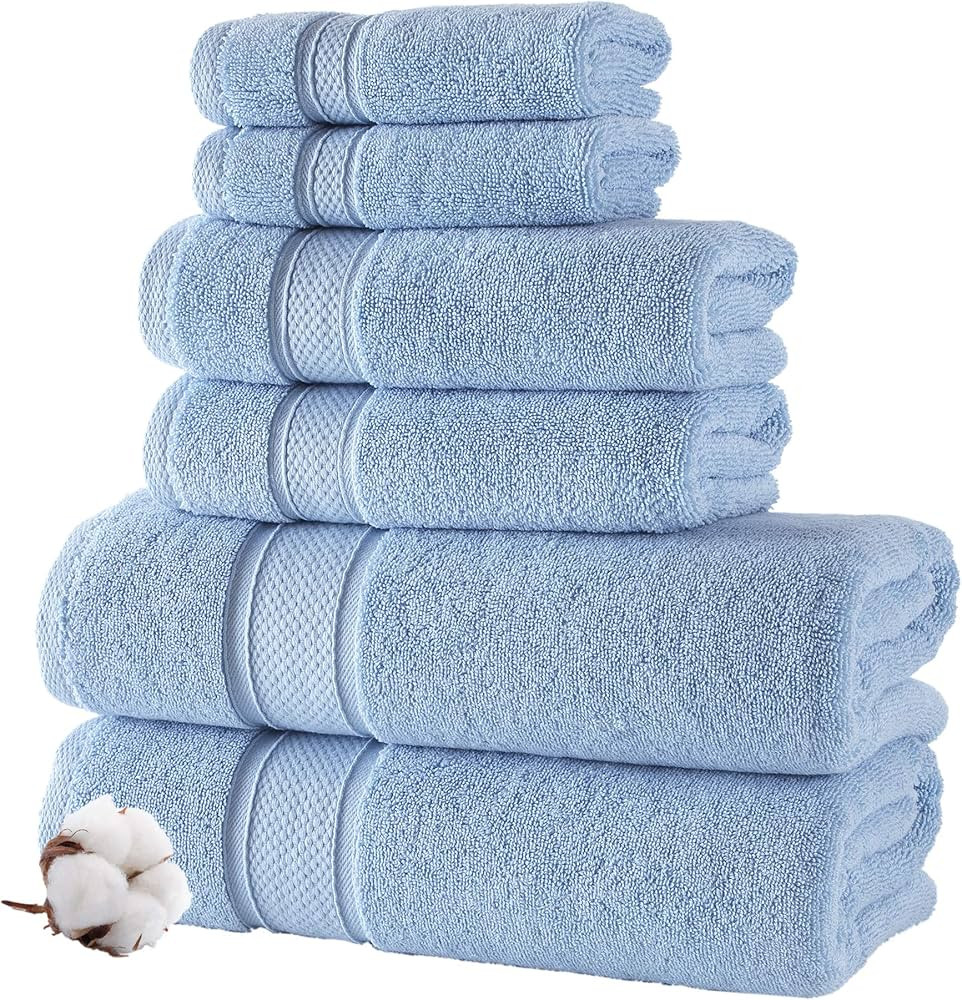 NOVA Luxury Linen - Hotel Quality Turkish Towel Set for Bathroom (6 Pcs Towel Set, Sky Blue) | Amazon (US)