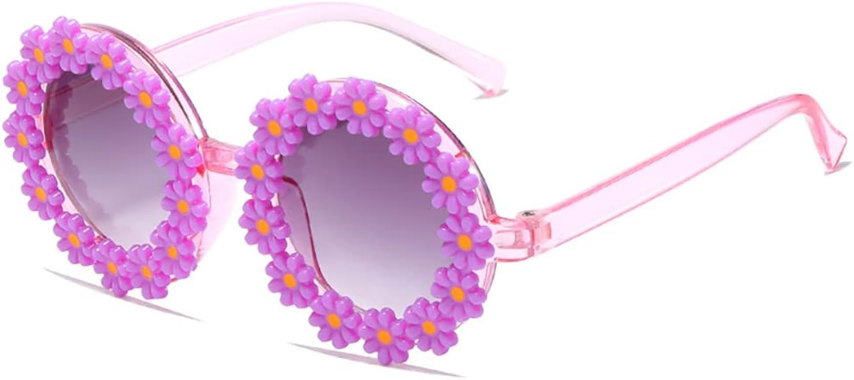 Round Flower Sunglasses for Girls Flower Shaped Cute Glasses UV 400 Protection Outdoor Beach Girl... | Amazon (US)