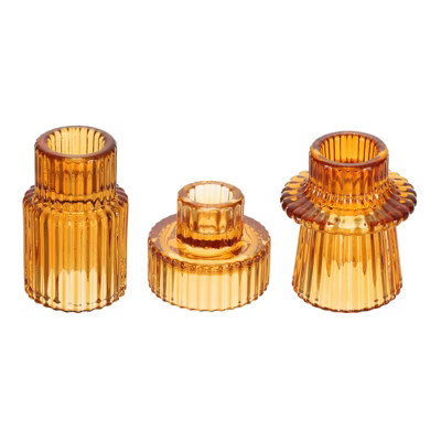 Unique Bargains Glass Table Centerpiece Decor Taper Candle Holders 3 Pcs Amber | Target