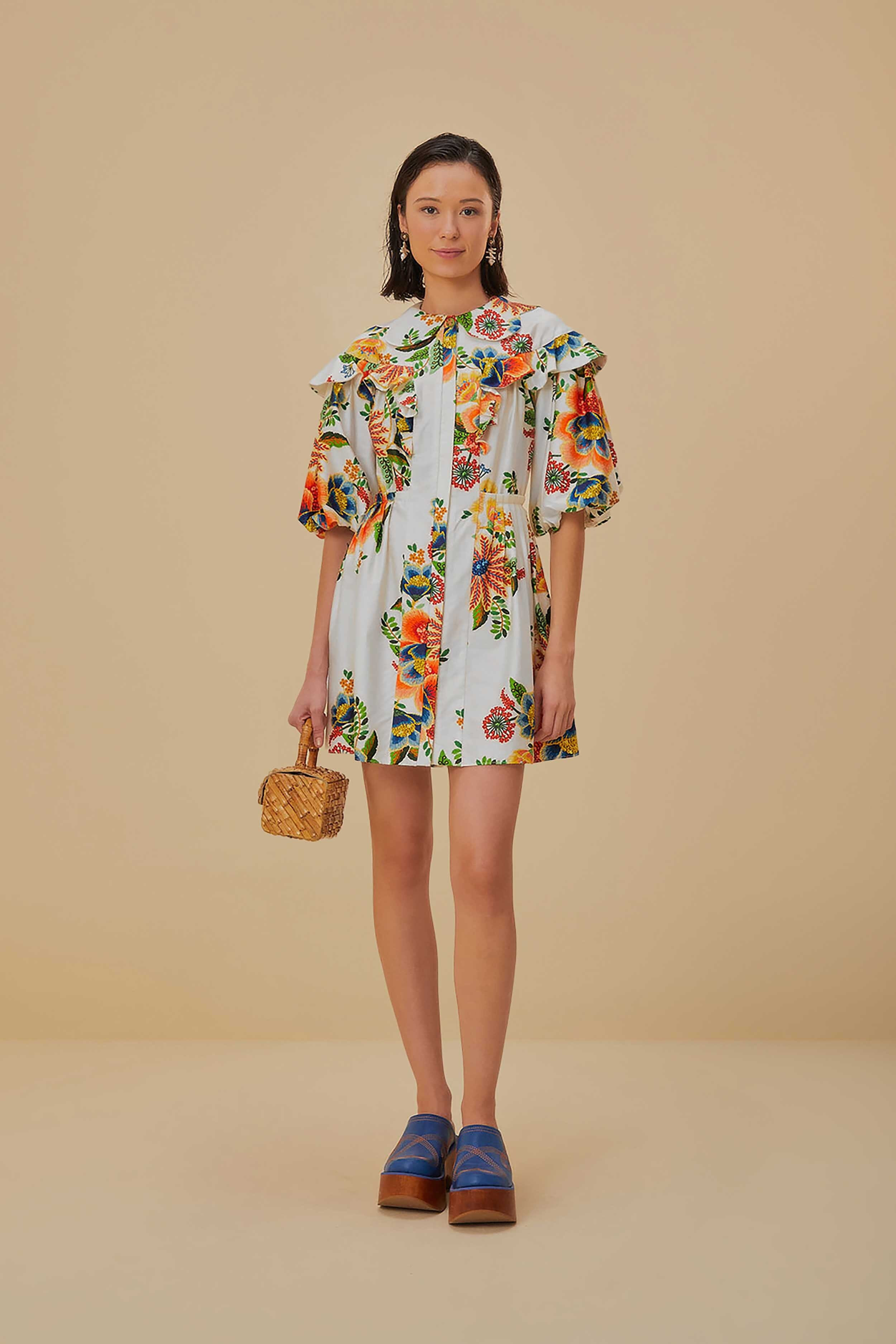 Off-White Delicate Garden Organic Cotton Mini Dress | FarmRio (US)
