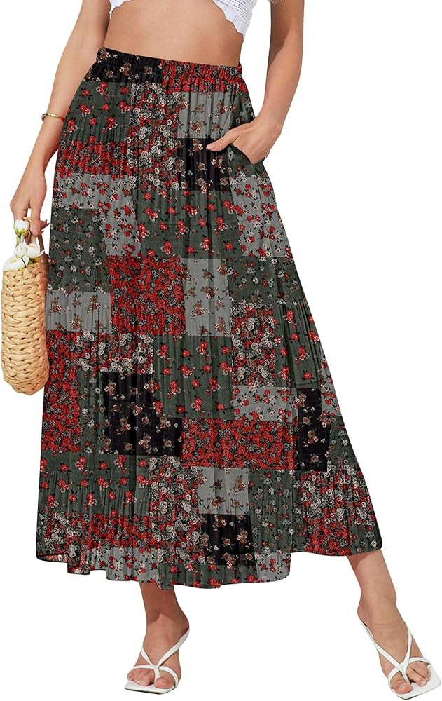 NASHALYLY Women's High Waisted Maxi Skirt,Elastic Chiffon Boho Long Skirt with Pockets | Amazon (US)
