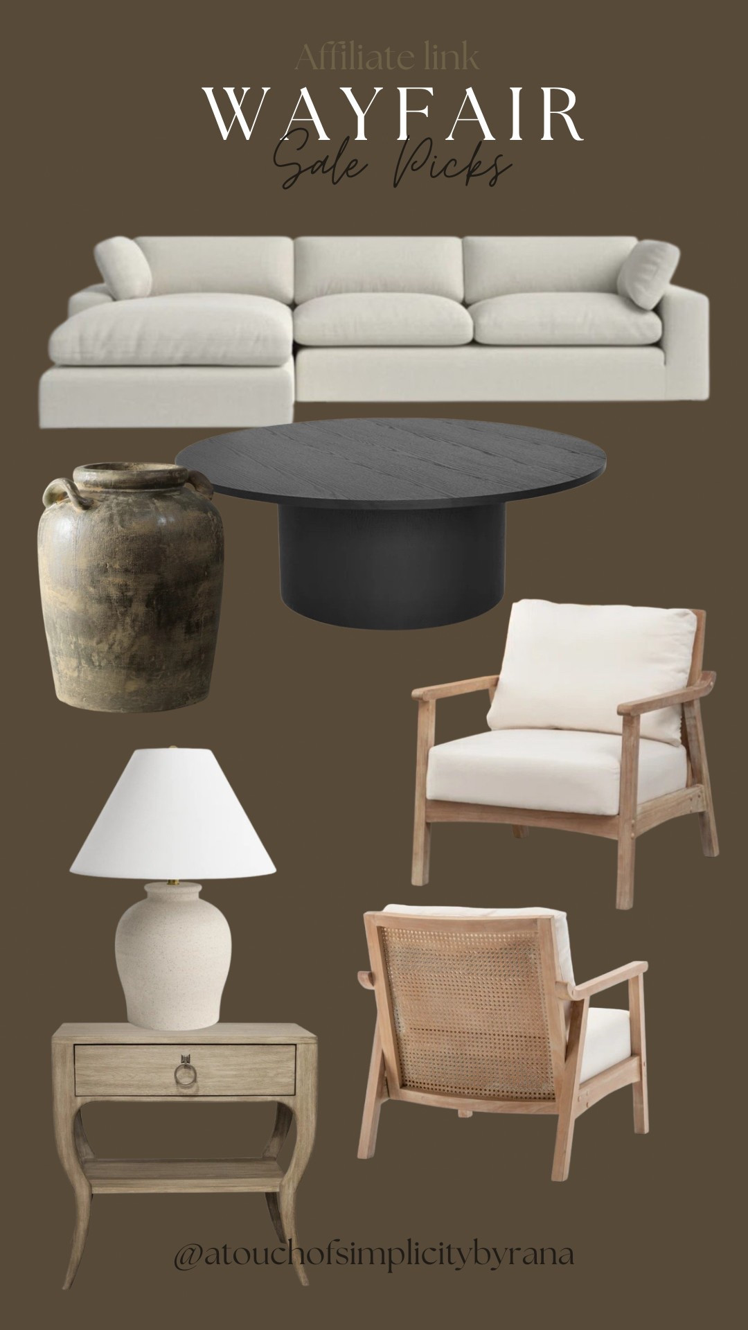 @wayfair #wayfair Wayfair’s Memorial Day clearance is live !! I’ve rounded up some of my favorite timeless pieces for both indoor and outdoor so you can refresh your home for warmer days ahead. Up to 70% off! 

Sectional, round coffee table, black table, accent chair, vintage vase, table lamp, organic modern, nightstand , bedroom finds, living room  

#LTKHome #LTKStyleTip #LTKSaleAlert