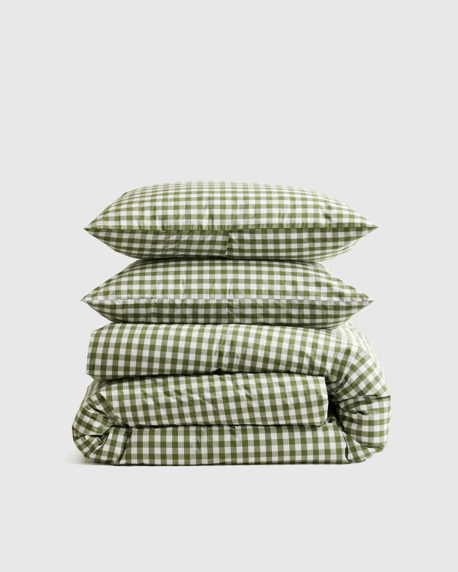 Classic Organic Percale Gingham Duvet Cover Set in Olive | Quince