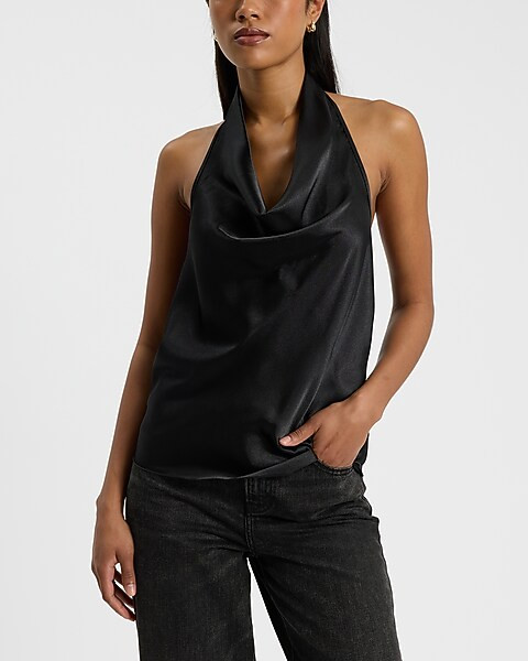 Satin Halter Cowl Neck Tank | Express