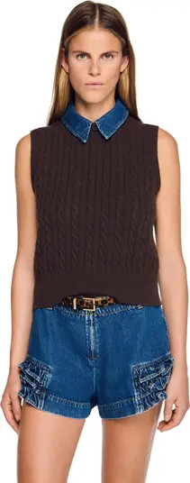Knit sweater with removable denim collar | Nordstrom